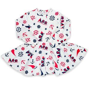 Vintage Girl Nautical Sailboat Print Long Sleeve Length Metal Zipper Dress 4 - 5